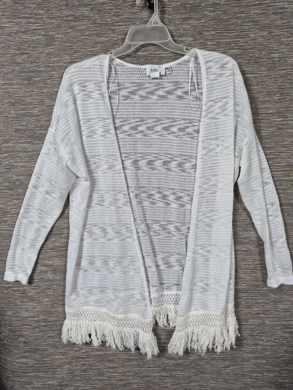 Doly California Eyelash Knit Open Front Cardigan Sweater Size M White Fringe